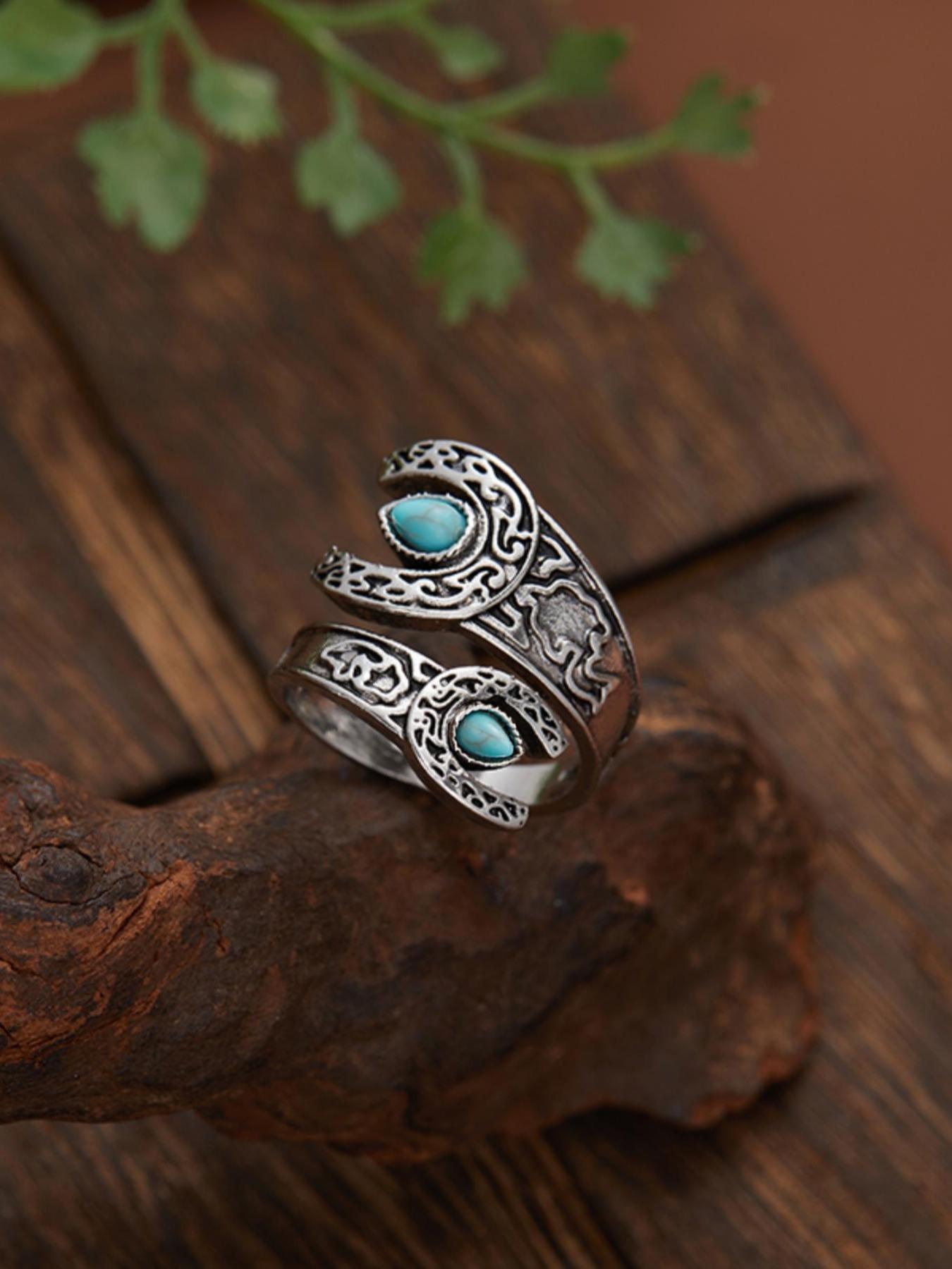 Boho Style Turquoise Decor Cuff Ring, Gifts for Her, Vintage Adjustable Open Ring, Fashion Jewelry Accessories for Women & Girls for Party, Daily Decor, Women Gifts Boho Style Turquoise Decor Cuff Ring, Gifts for Her, Vintage Adjustable Open Ring, Fashion Jewelry Accessories for Women & Girls for Party, Daily Decor, Women Gifts