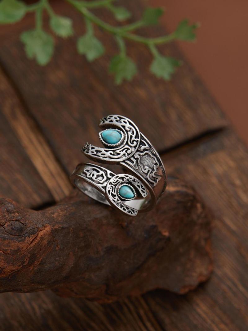 Boho Style Turquoise Decor Cuff Ring, Gifts for Her, Vintage Adjustable Open Ring, Fashion Jewelry Accessories for Women & Girls for Party, Daily Decor, Women Gifts