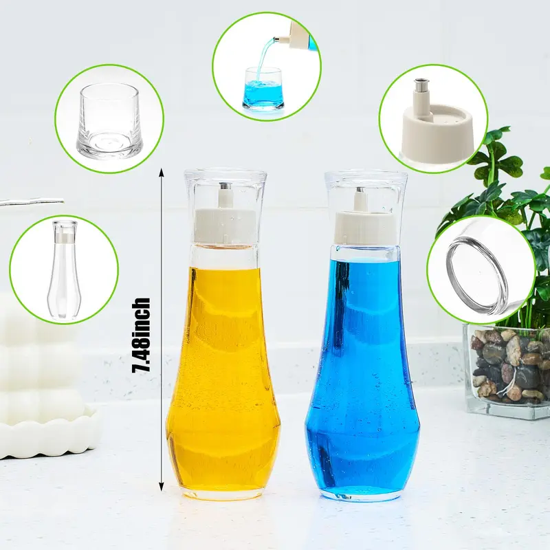 Clear Glass Mouthwash Dispenser 5.1/8.8OZ - Refillable Bathroom Bottle Cup Lid Small Countertop Container Mouth Wash Storage Dispensing