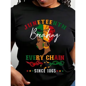 Women's Knitted Pullover Short-Sleeve T-Shirt - Juneteenth 1865 Breaking Every Chain, Vibrant Colors, Powerful Message, Soft Fabric, For Cultural Pride, Everyday Wear