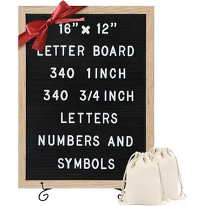Felt Letter Board - 680 Letters, Numbers & Symbols, 16 x 12 inch, Changeable Message Board for Notes & Announcements,  Frame, 2 Storage Bags, Light Brown Frame