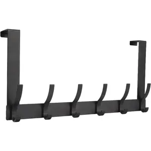 Over The Door Hooks, Door Hanger Hooks for Hanging, Towel Racks for Bathroom with 12 Coat Hook, Coat Rack College Dorm Essentials Bathroom Accessories（1 Pack, Black）