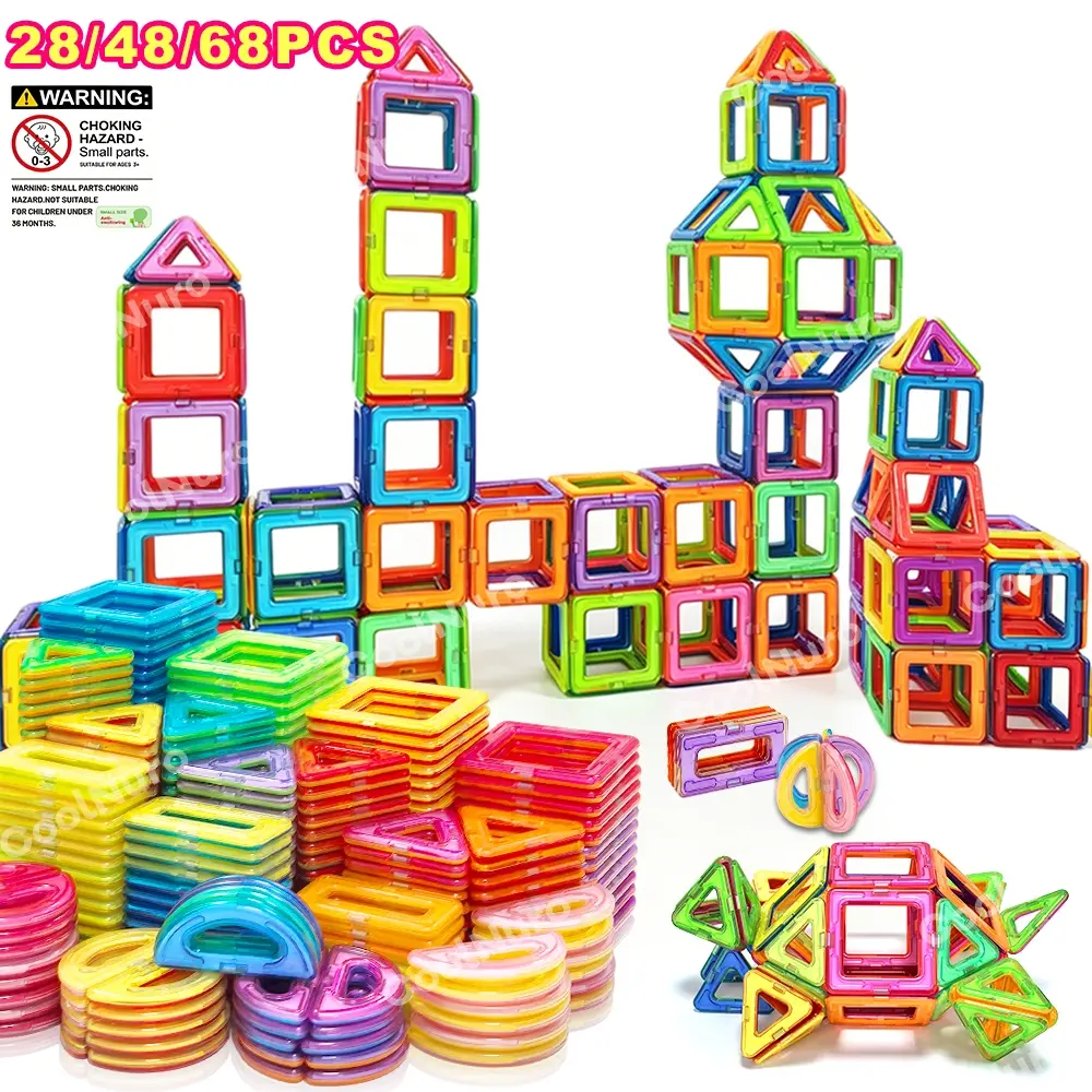 28/48/68PCS Magnetic Building Blocks Set, Geometric Shape Blocks, STEM Educational Construction Puzzle Toys for Boys & Girls, Back to School Learning & Playing Kit for Kids Ages 3+, Perfect Birthday, Halloween & Holiday Gift, Random Colors
