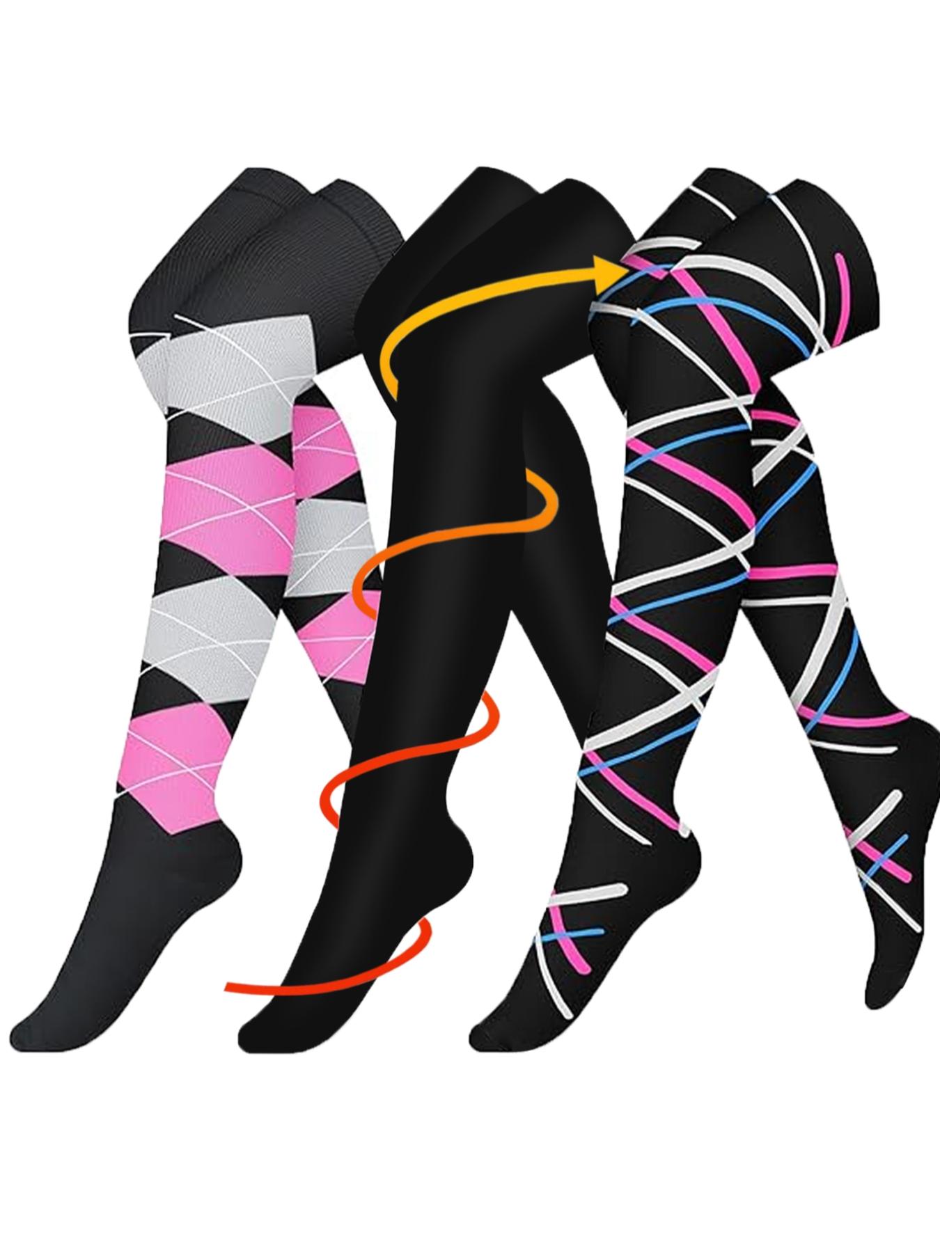 3 Pairs Knee Thigh High Compression Stockings Over the Knee for Women Men Long Socks 15 - 20 mmhg Circulation Socks Blood Flow Issues Running Pregnancy Sport Gym Medias para la Mujer Medical