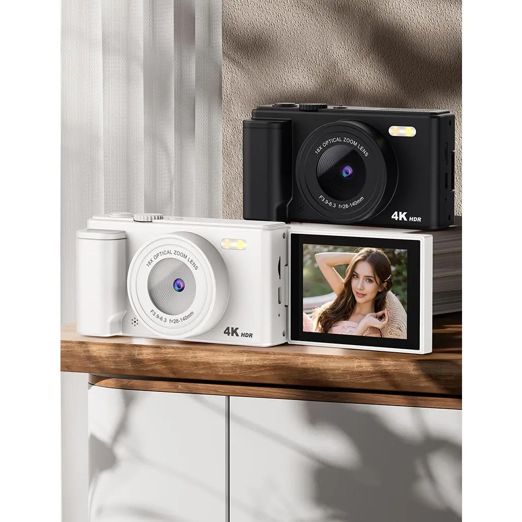 4K Digital Camera Flip Screen 16x Zoom, Selfie, Phone Transfer, Compact Vlog Retro for Students Travel