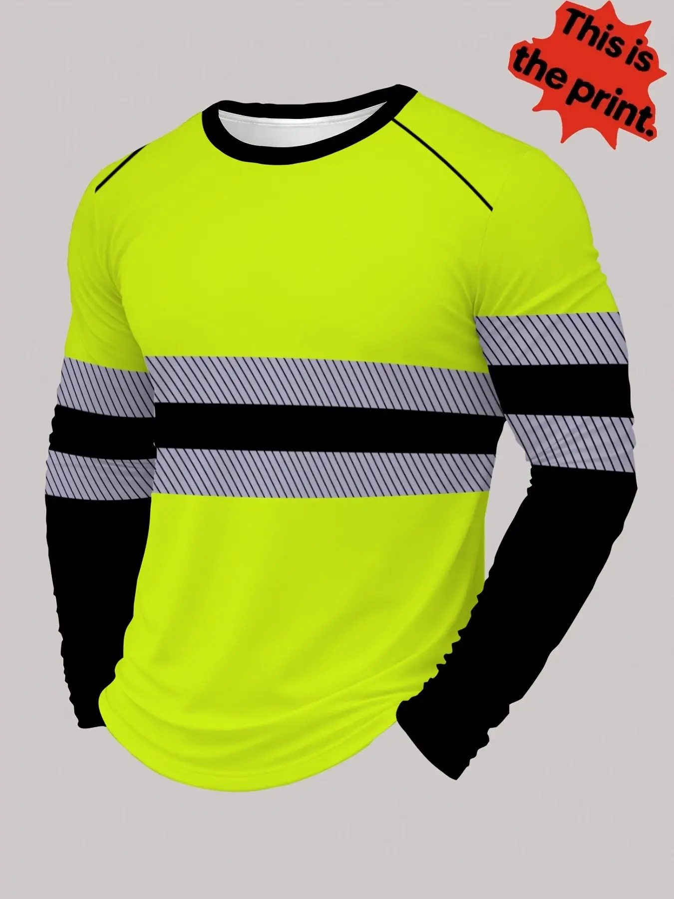 Men Crew Neck Long Sleeve Tee Bright Color Block Stripe Print Soft Lightweight Classic Casual Top, Contrast Color Long Sleeve Shirt For Construction Road Outdoor Working Daily Street Outfit.