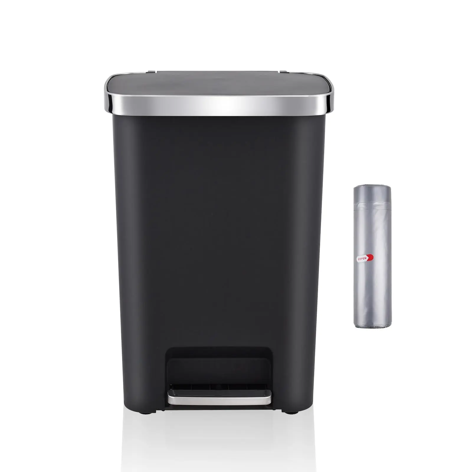 Garvee Hybrid Steel Bin, 51L (14 gal) Rectangular Kitchen Waste Container with Durable Plastic Lid for Efficient Home Use