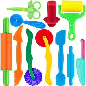 11 PCS Basic Dough Accessories Starter Set for Kids with Pizza Cutters, Safety Scissors, Rolling Pin, Roller, Extruder, Spoon, Plastic Knifefidget toys