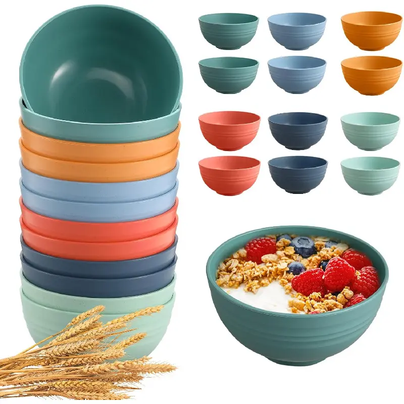 12 Pcs Unbreakable Cereal Bowls Set, 26 Oz Wheat Straw Bowls Set, Microwave & Dishwasher Safe Rice Bowls for Kitchen, Reusable Plastic Bowls for Soup, Salad and Snack, BPA Free, Multicolorkb