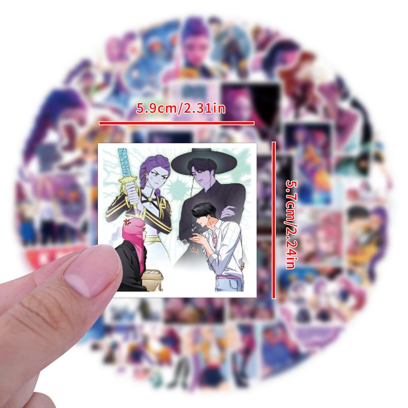 56 Pcs Kpop Demon Hunters Graffiti Stickers, DIY Phone Case Skateboard Luggage Decals, Trendy Anime Character Designs, Cellphone Cover Accessories