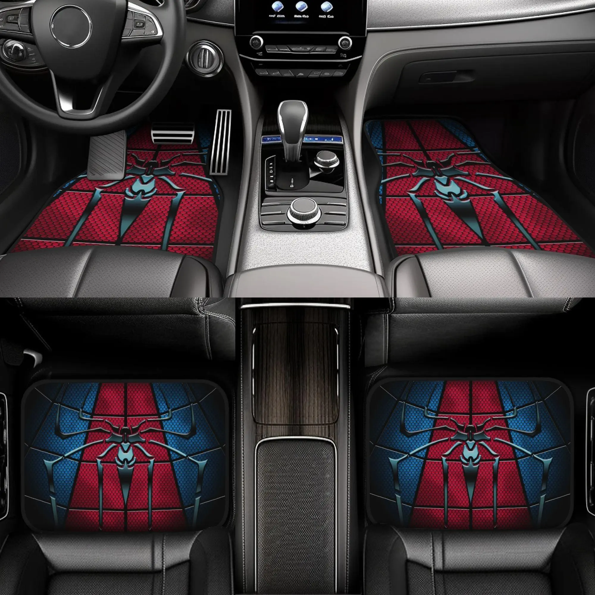 4pcs Spider King Car Floor Mats, Automotive Mats, Non-Slip Design, Fits Most Vehicles, Elegant Interior Decor, Perfect Gift for Halloween & Christmas