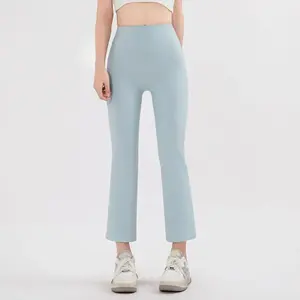 Nude High Waist Elastic Yoga Micro-flare Pants Leggings Gym Peach Lifting Hips Tight-fitting Outwear Pilates Waist Sculpting