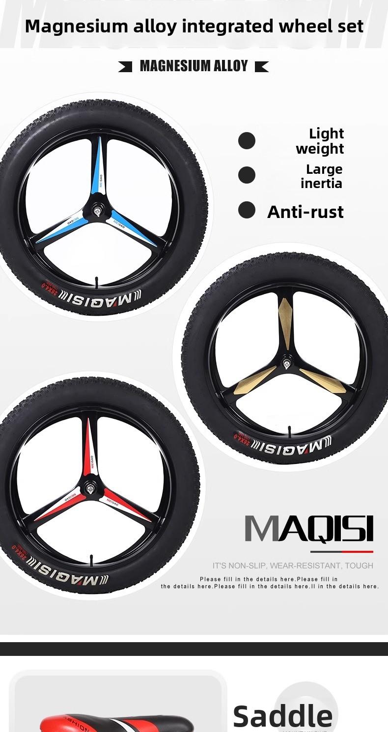 Folding Wide Tire Bicycle Large Thick Wheel Snow Bike Off-road Dual Disc Brake Shock Absorption Speed Mountain Bike for Men and Women Students