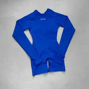 DFYNE Seamless Long Sleeve Romper Women Built-In Bra Yoga Jumpsuit High Stretch Gym Workout Activewear Shorts Set