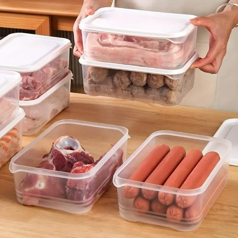 4-Piece Refrigerator Storage Containers, Food Preservation Boxes with Lids, Stackable Freezer Meat Containers, Kitchen Accessories, Gift Ideas
