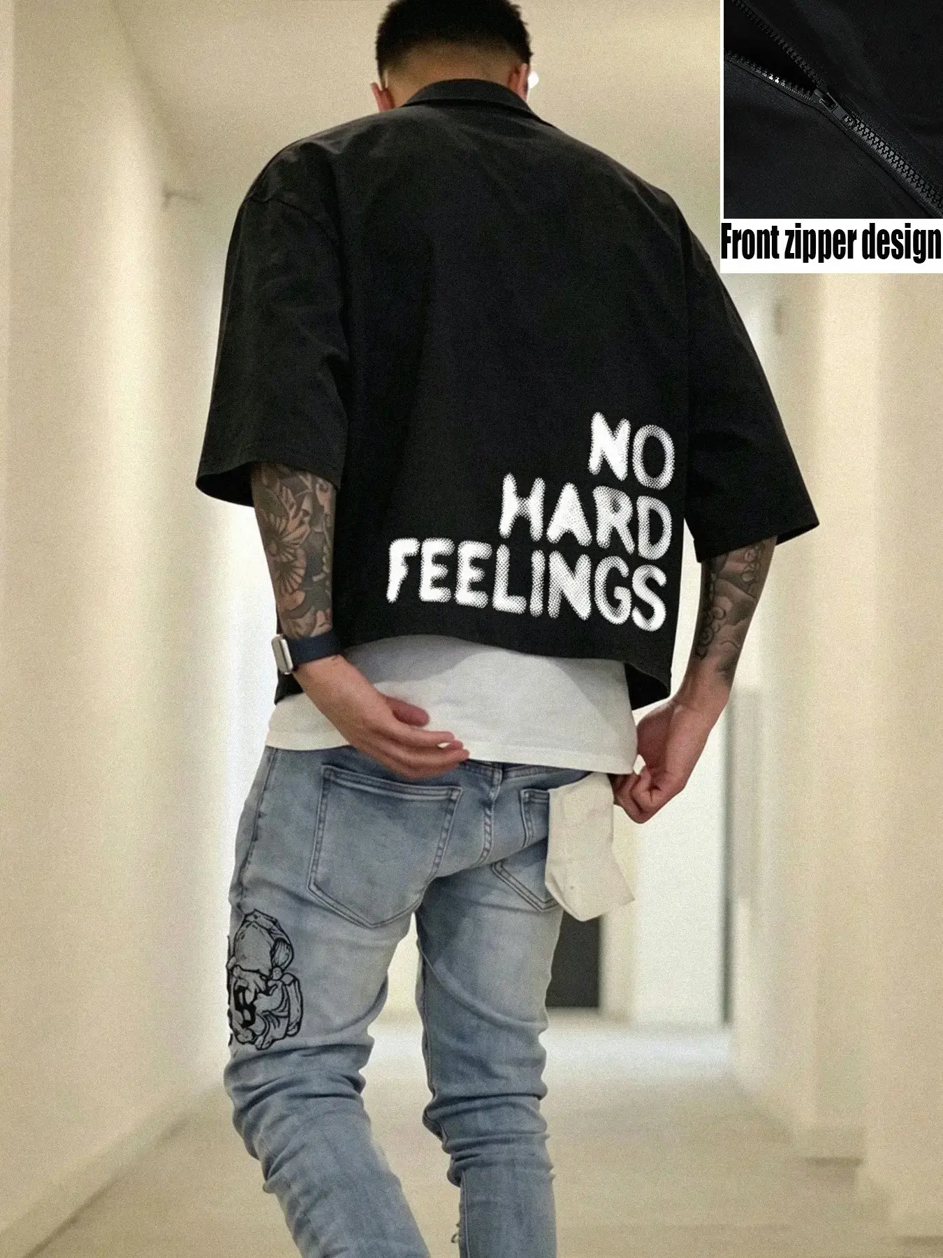Men's Zipper Casual Short Sleeve Shirt, Retro Street Style Top, Fashionable Sleeveless Upper, Ideal for Daily Wear, Sports Fitness#MenStreetwear #Y2KMen #CroppedShirt #HipHopClothing #VintageStreetStyle #GraphicShirt #OversizedShirt #MensSummerOutfits #Ba