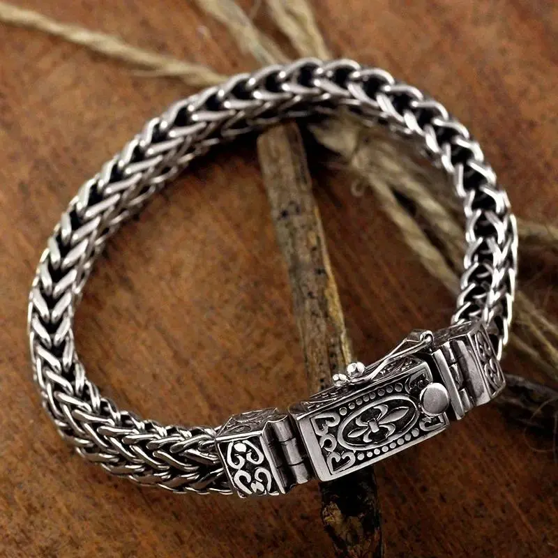 925 Silver Vintage Bangles Dragon Bone Chain Weaving Bracelet for Women and Men Double chains Buckle Can Wear Banquet Jewelry