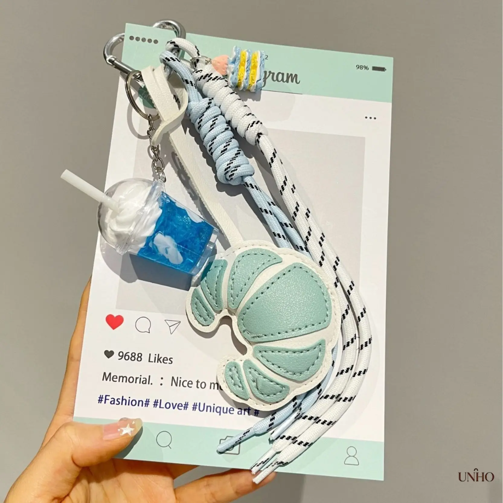 Spring‑Summer New Woven Keychain With Leather Horn Detail, Multi‑Color Coffee‑Cup Carabiner, Stylish Bag‑Charm And Car‑Accessory