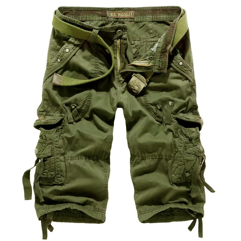 Men's Korean Style Multi-Pocket Cargo Shorts Fashion Trend Multi-Pocket Mid-Length Shorts Men's Casual Shorts Pants Cotton Fabric Khaki Menswear Cropped