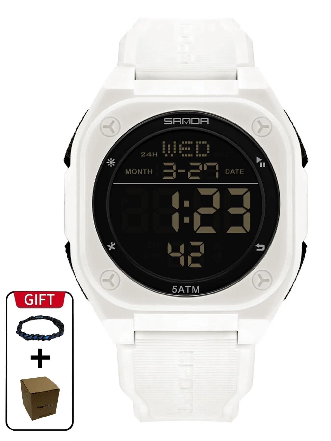 Sanda 6272 Outdoor Multifunctional Electronic Watch, 5atm Waterproof, Night Glow Sports Watch, Lightweight Tpu Strap, Transparent Case