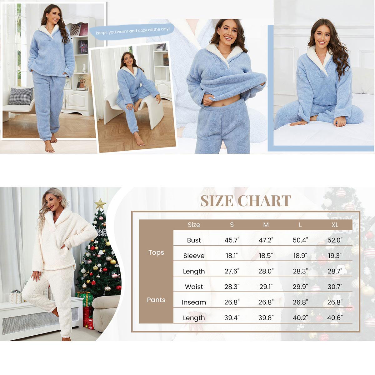 Molitree Women's Fluzzy Sherpa Fleece Pajamas Warm Pullover Lapel Sleepwear Sets Loungewear Pjs Molitree Women's Fluzzy Sherpa Fleece Pajamas Warm Pullover Lapel Sleepwear Sets Loungewear Pjs