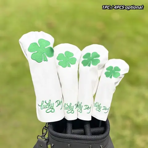 1pc/4pcs Four-Leaf Clover Golf Club Head Cover, Durable Waterproof, Golf Accessory, for Hybrid Driver Fairway Wood, Essential, Unique Father’s Day Gift