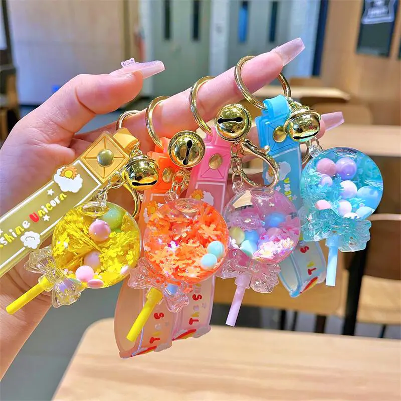 Transparent Acrylic Bottle Shaped Keychain Floating Liquid Glitter Sand Inside Cartoon Mini Ornament Sealed Leak Proof Edge Fixed Metal Split Ring Light Smooth Texture For Men Women Car Keys Handbag Portable Playful Decorative Bag Charm Gift Accessory