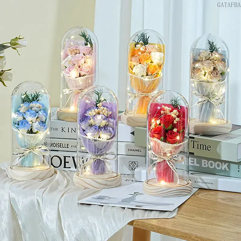 Minimalist Compact LED Lighting Mini Rose Floral Theme Display Dome, Artificial Flower Desk Ornament Keepsake, Tabletop Decor & Gift Idea for Birthdays, Indoor Settings (Sports & Outdoor Clothing Accessory)