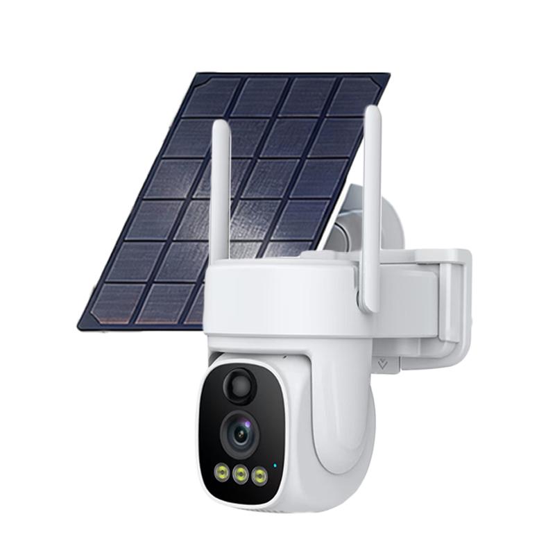 AI motion detection security camera, wireless solar-powered, two-way communication, automatic tracking, color night vision, spotlight alarm, cloud storage and SD card storage