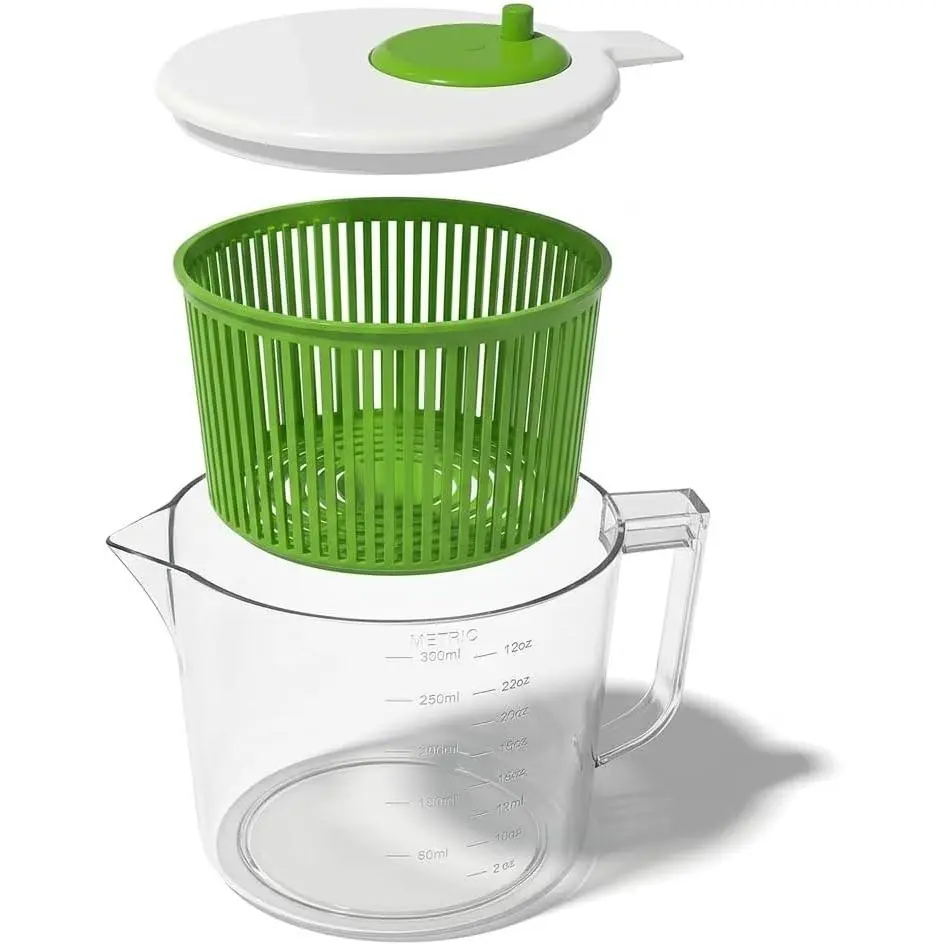 Salad Spinner and Dryer with Measuring Cup Bowl for Lettuce, Veggie, and Fruit, Dishwasher Safe, BPA-Free