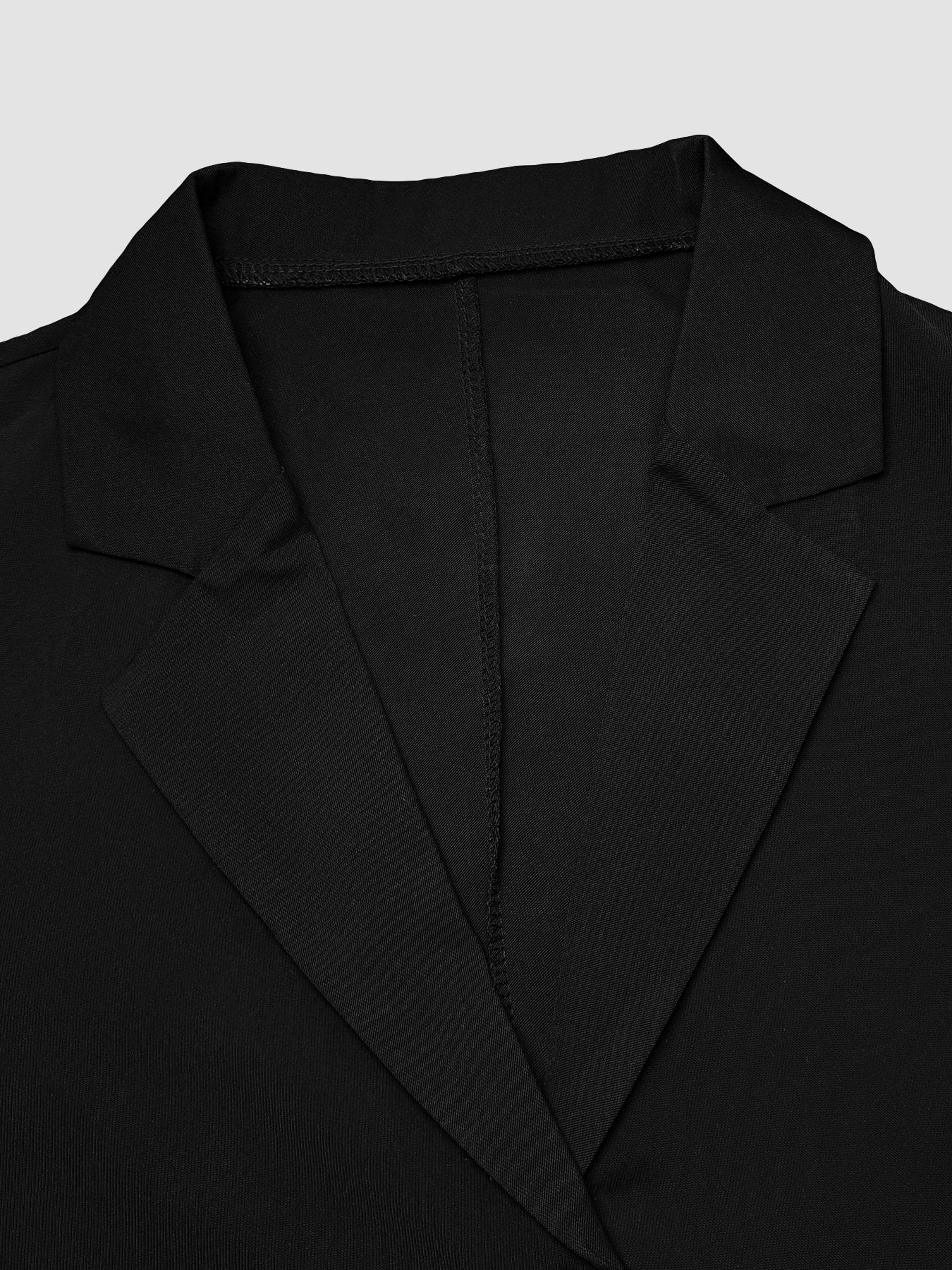 Classic Solid Color Leopard Print Patchwork Button Casual Blazer with Shoulder Pads, Business Attire for Spring & Fall, Fitted Style Outerwear