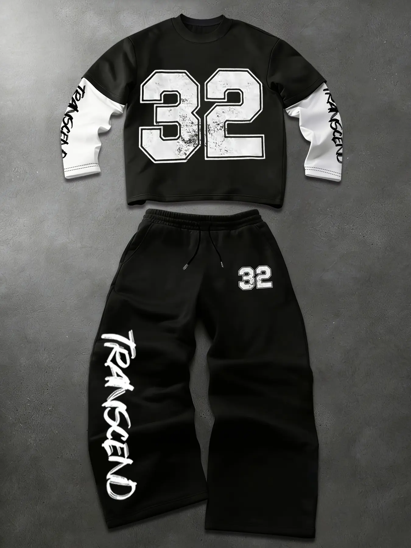 Y2K Blockcore Men's 2 Piece Sweatsuit Set - Fake Two-Piece Graphic Layered Long Sleeve Top & Baggy Sweatpants Tracksuit Outfit for Everyday Streetwear & Dance