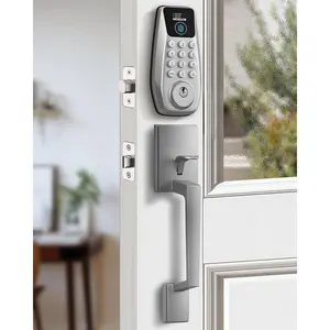 C110 Keyless Entry Door Lock with Handle Set&Display ( Screen), Fingerprint Door Locks, Keypad Deadbolt, Auto-Lock, Backlit , Passage Mode, IP54