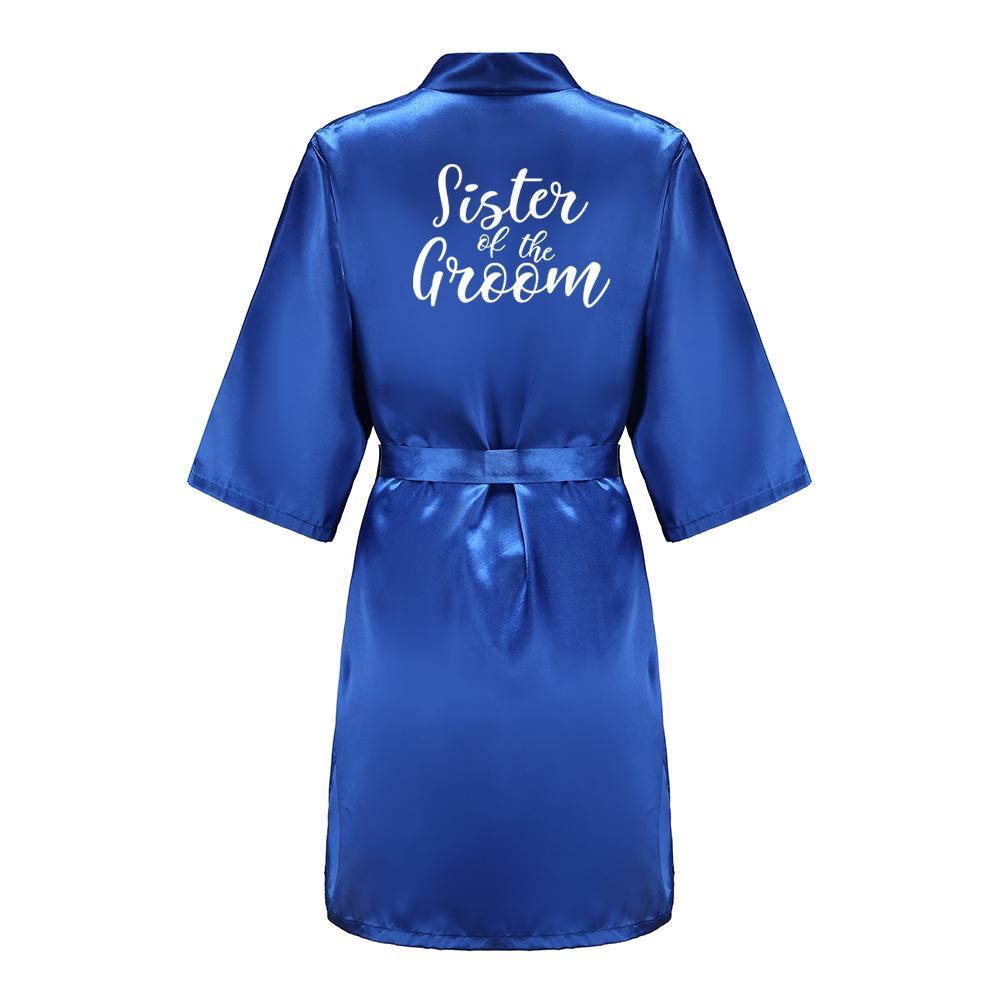 Wedding Party Team Bride Robe With White Letters Kimono Satin Pajamas Bridesmaid Royal Blue Bathrobe