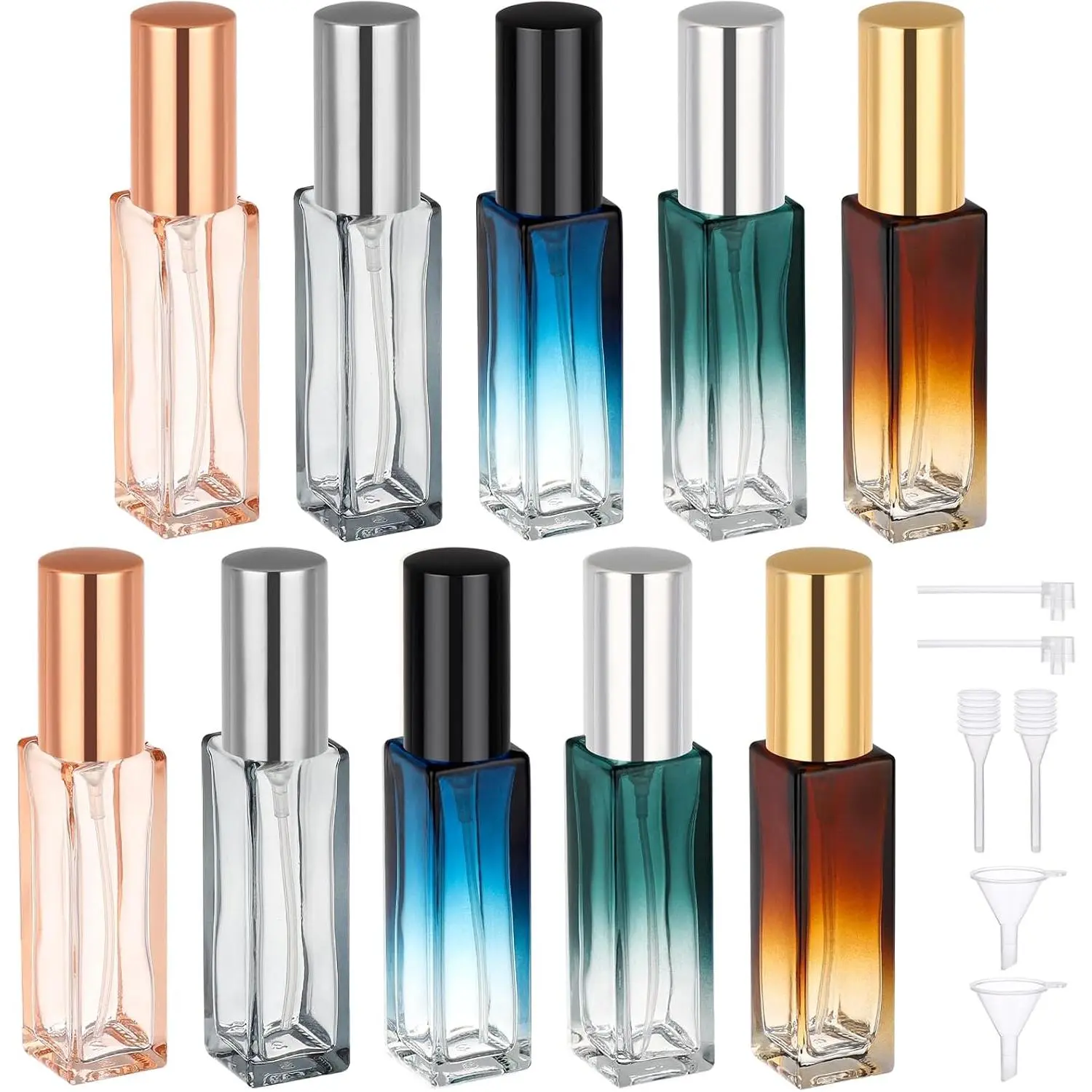 Glass Perfume Bottle Set, 5 Pack of 10ML Mini Travel Atomizer Sprayer for Perfume, Empty Refillable Press Pump Bottle Cologne Dispenser Perfume  Bottles Sample Case Travel Essential