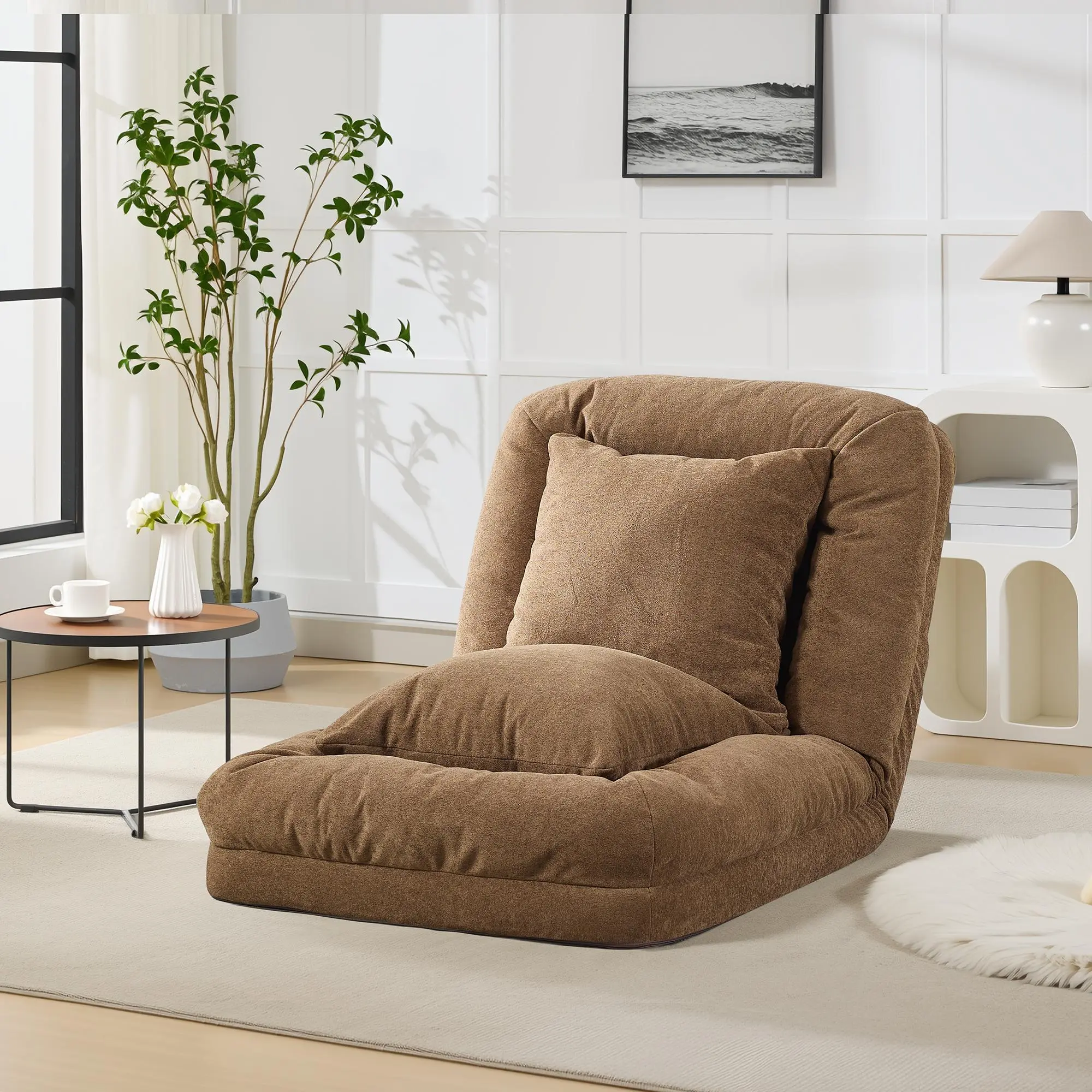 Oversized Chenille Fluffy Cloud Bed for Adults - Low Maintenance Indoor Sofa, Cozy Lounging Furniture, Soft Breathable All Year Round, 5 Adjustable Positions, Includes 2 Matching Pillows