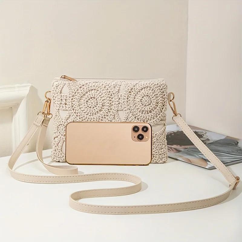 Mini Hollow Weaving Bag with Wrist Strap and Coin Wallet, Teen Crossbody Bag, Multi-Functional Small Unique Square Shoulder Bag