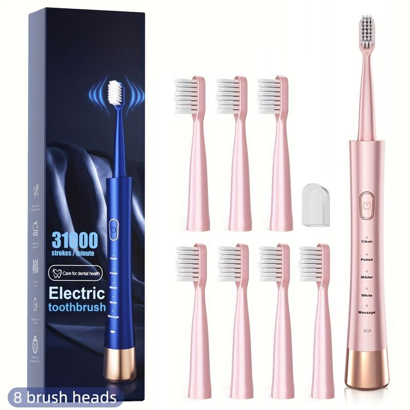 Electric Toothbrush Set, 1 Box Portable Rechargeable Toothbrush & 8 Counts Replacement Brush Heads, Oral Care Product for Adults, Replaceable Brush Heads