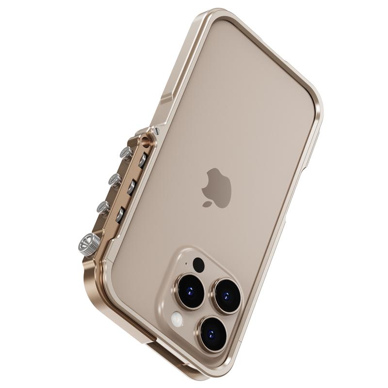 [Free !ship] Full Metal Bezel Bumper Case for iPhone 17 Pro Max16 Pro Max 17 Pro 16 Pro 16 15 14 13, Full-Frame Armor Aluminum Alloy Bumper No Back Cover, Punk armor style, Mechanical Screw Button Design, Minimalist Bare-Hand Feel Fit Lightweight