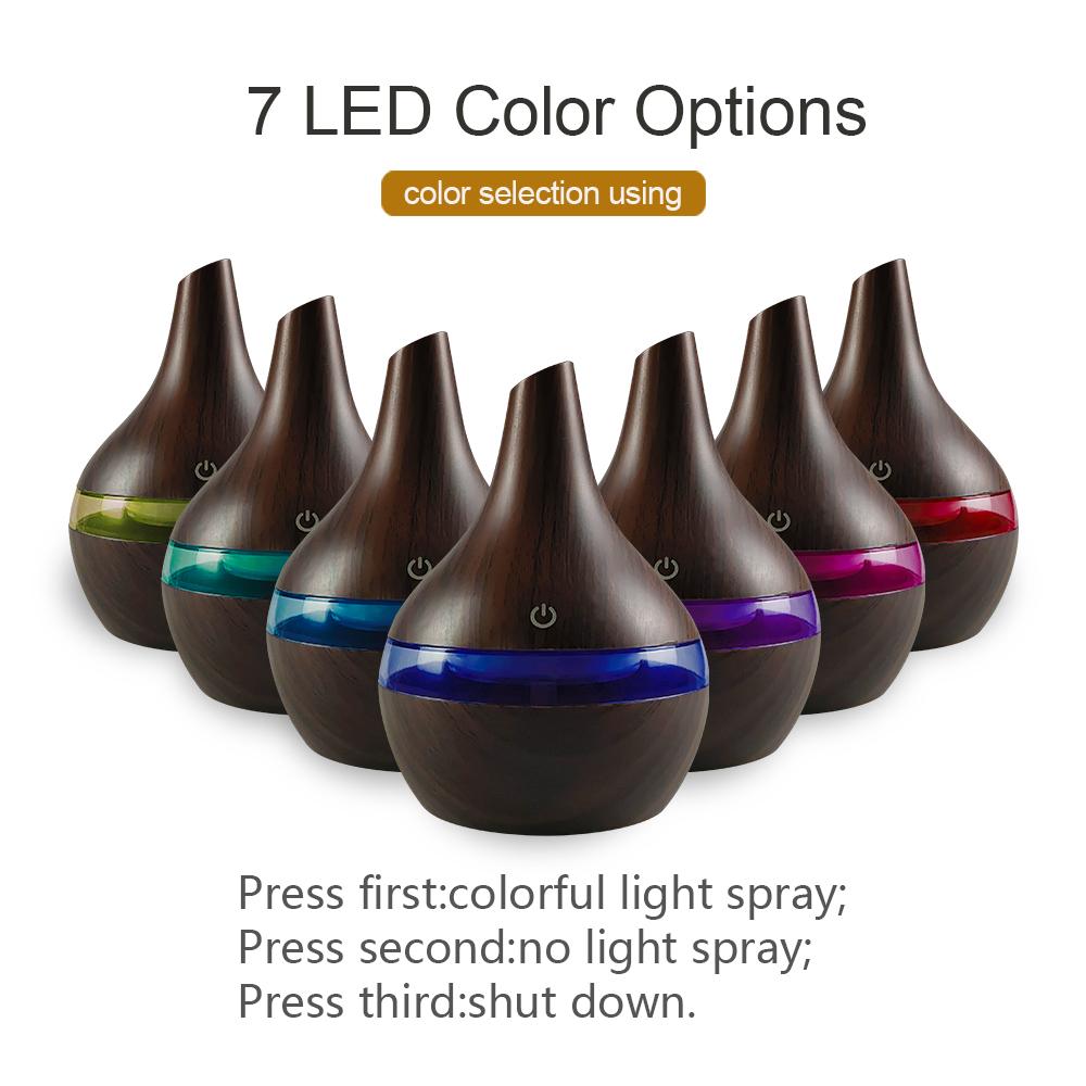 300ml USB Humidifier & Essential Oil Diffuser, Wood Grain Design  Cool Mist for Home, Office, Desktop  Includes 2 Aroma Oils