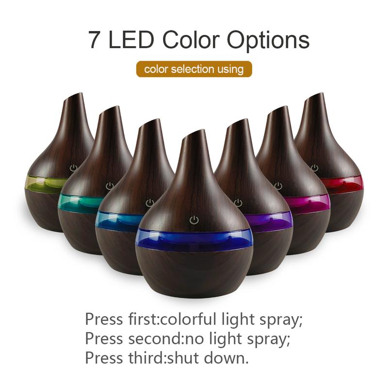 300ml USB Humidifier & Essential Oil Diffuser, Wood Grain Design  Cool Mist for Home, Office, Desktop  Includes 2 Aroma Oils