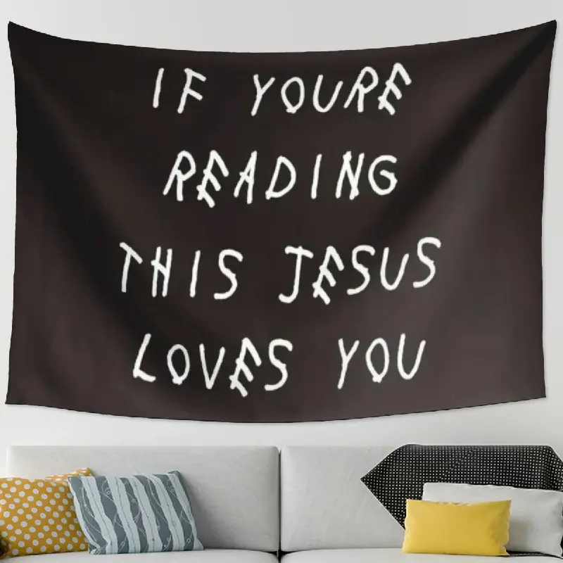 Jesus Loves You Quote Tapestry, Black White Handwritten Text Wall Hanging for Bedroom Dorm Living Room Studio, Minimalist Faith Home Decor Wall Art, Peach Skin Fabric, Multiple Sizes Available
