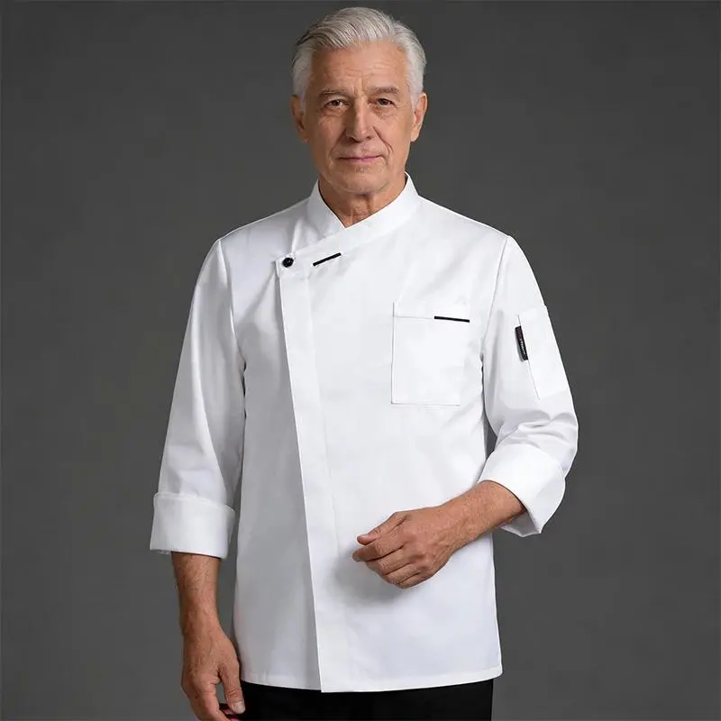 Men's Professional Plain Chef Jacket - All Seasons Chef Uniform, Button Closure, High-Quality Fitted Cut, Multi-Size Kitchen Jacket for Bakery, Cafe Food Service Workwear