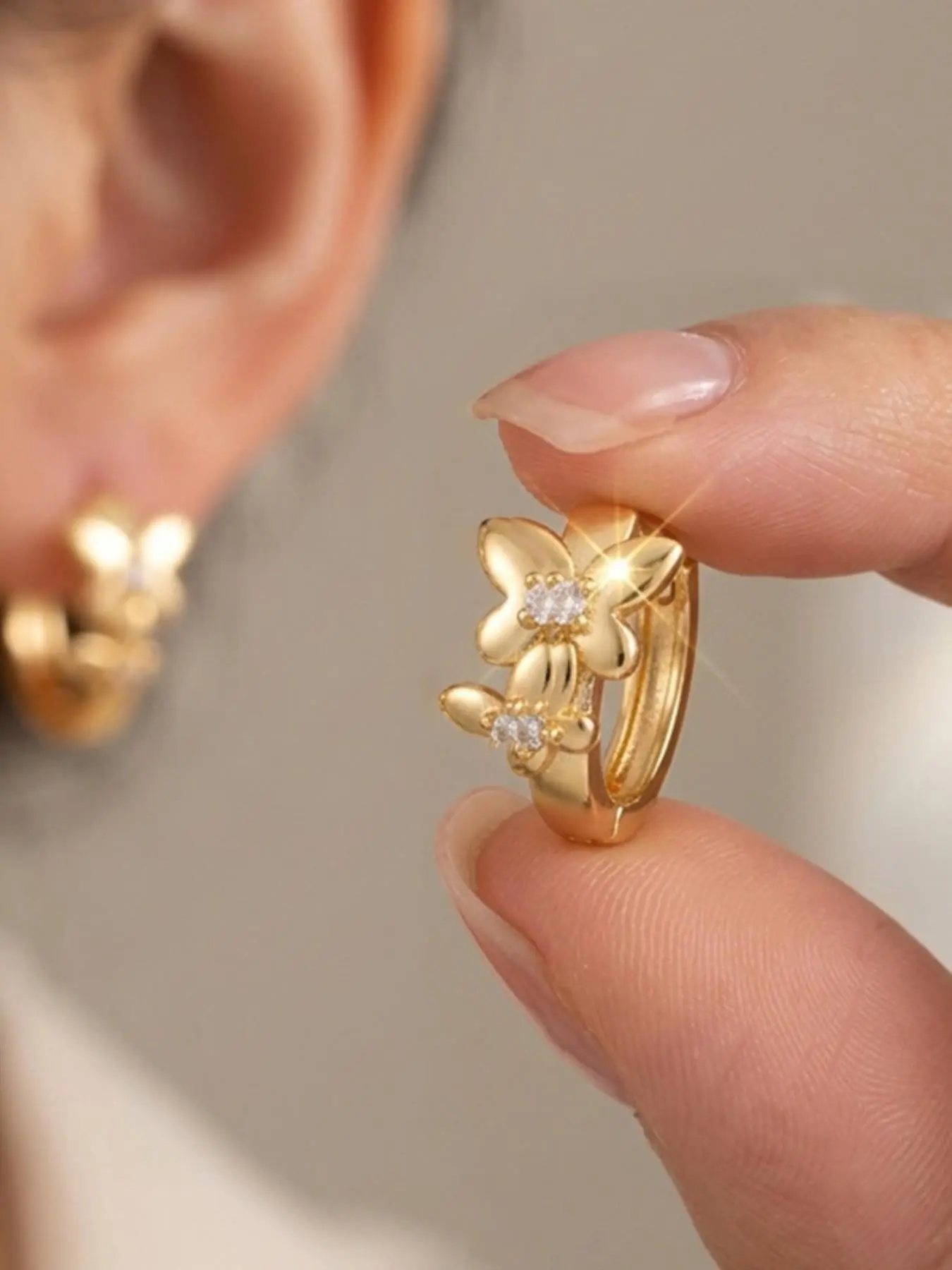 Women's Fashion Ring Earrings, Elegant Dual Butterfly Design with Synthetic Zircon, Perfect for Valentine's Day, Teacher's Day, Mother's Day
