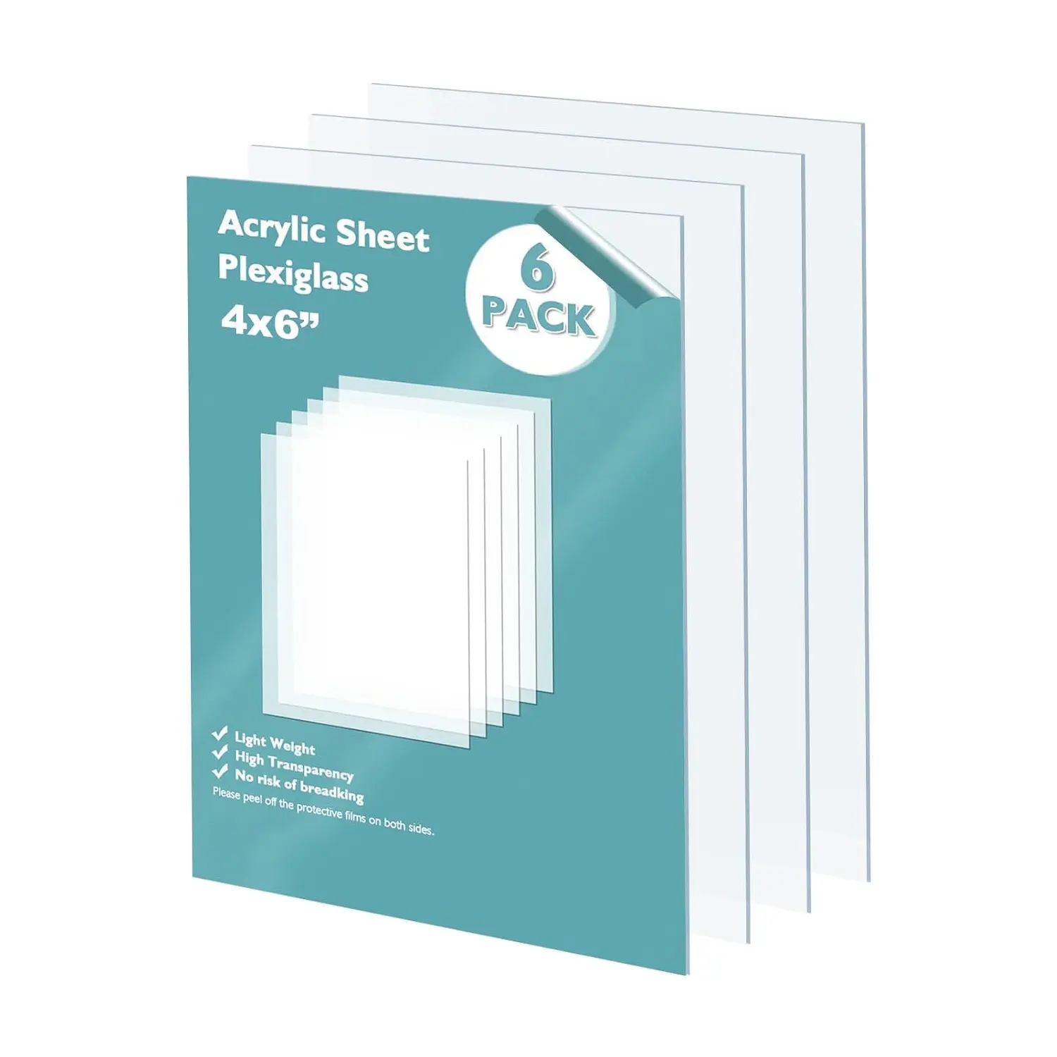 Plexiglass Sheets Acrylic Sheets 6 Pack of 4x6’’ 0.04 Thick Clear Plastic Cast Transparent Plexi Glass for Crafting Projects, Replacement Picture Frame Glass, DIY Display, Easy to Cut