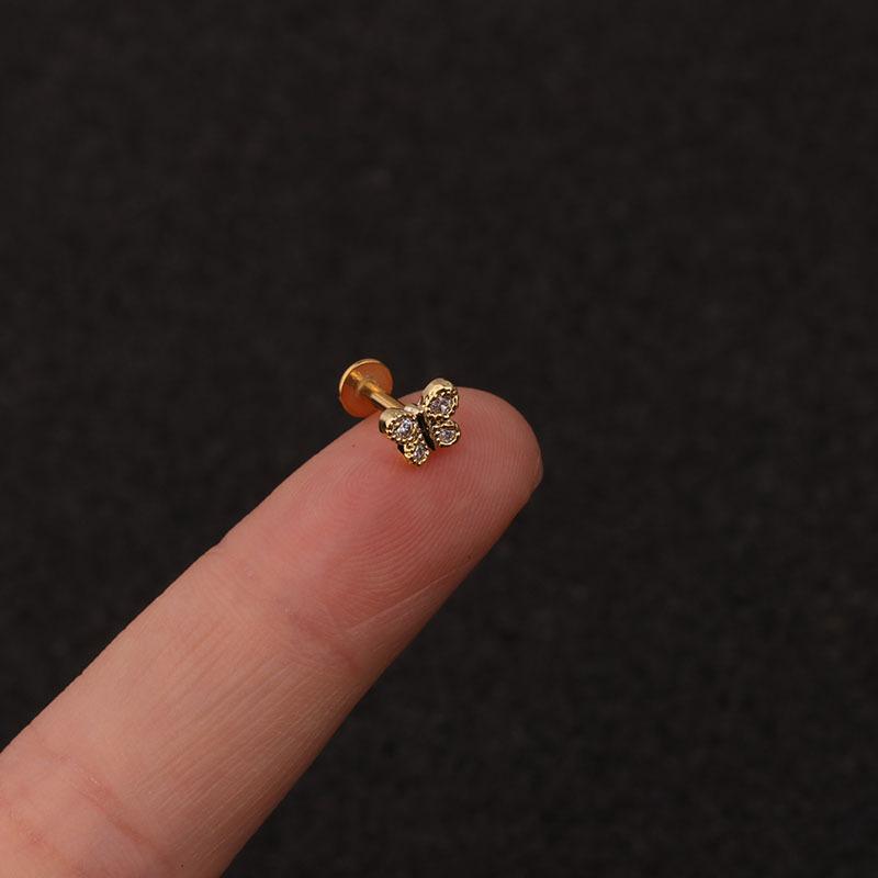 24Pcs 16G Gold CZ Internally Threaded Labret Set, 316L Stainless Steel Cartilage Stud Pack, Hypoallergenic Internally Threaded Nose Studs for Women Men