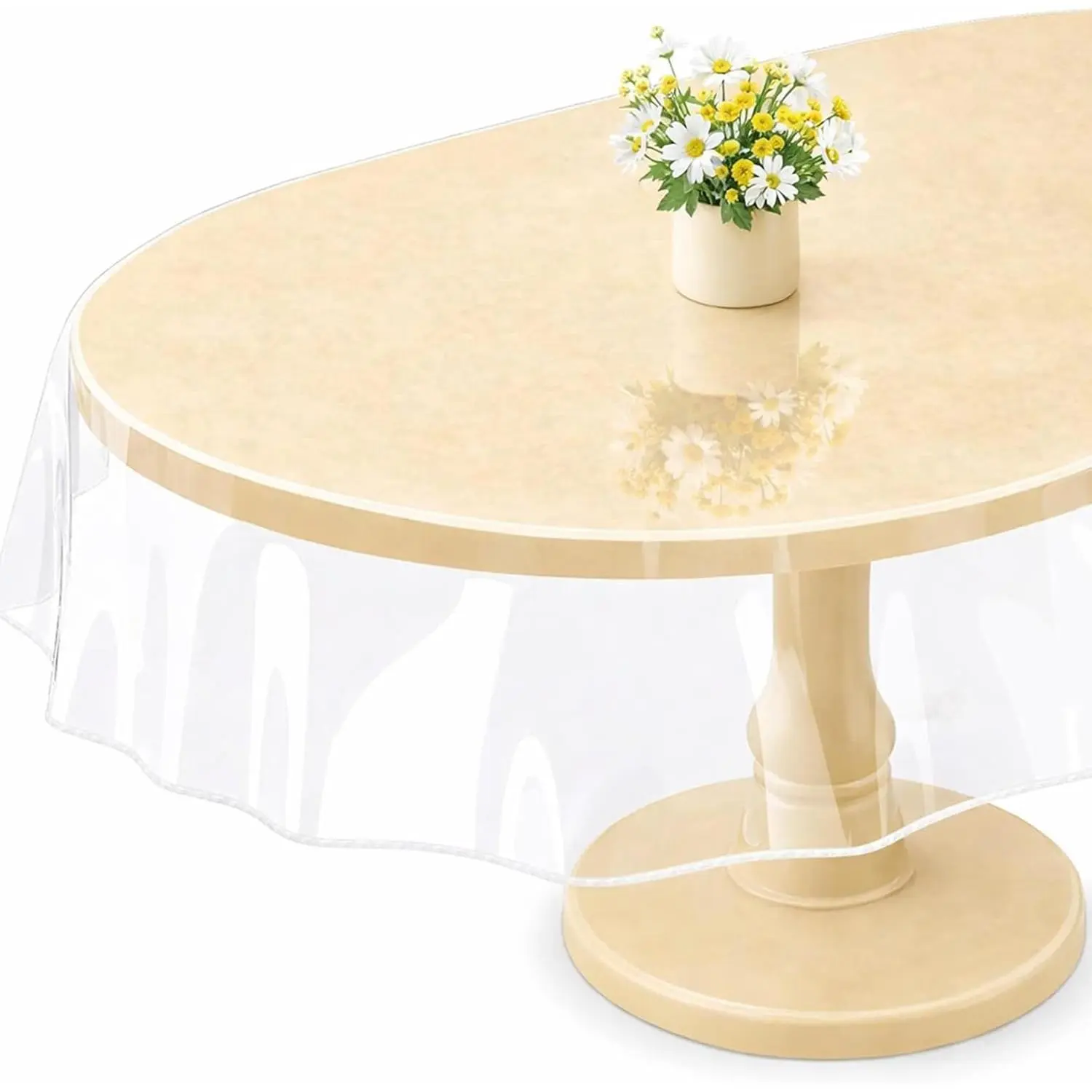 Clear Oval Table Cover Protector 54 x 72 in Plastic Tablecloth for 4~6 Seats Table
