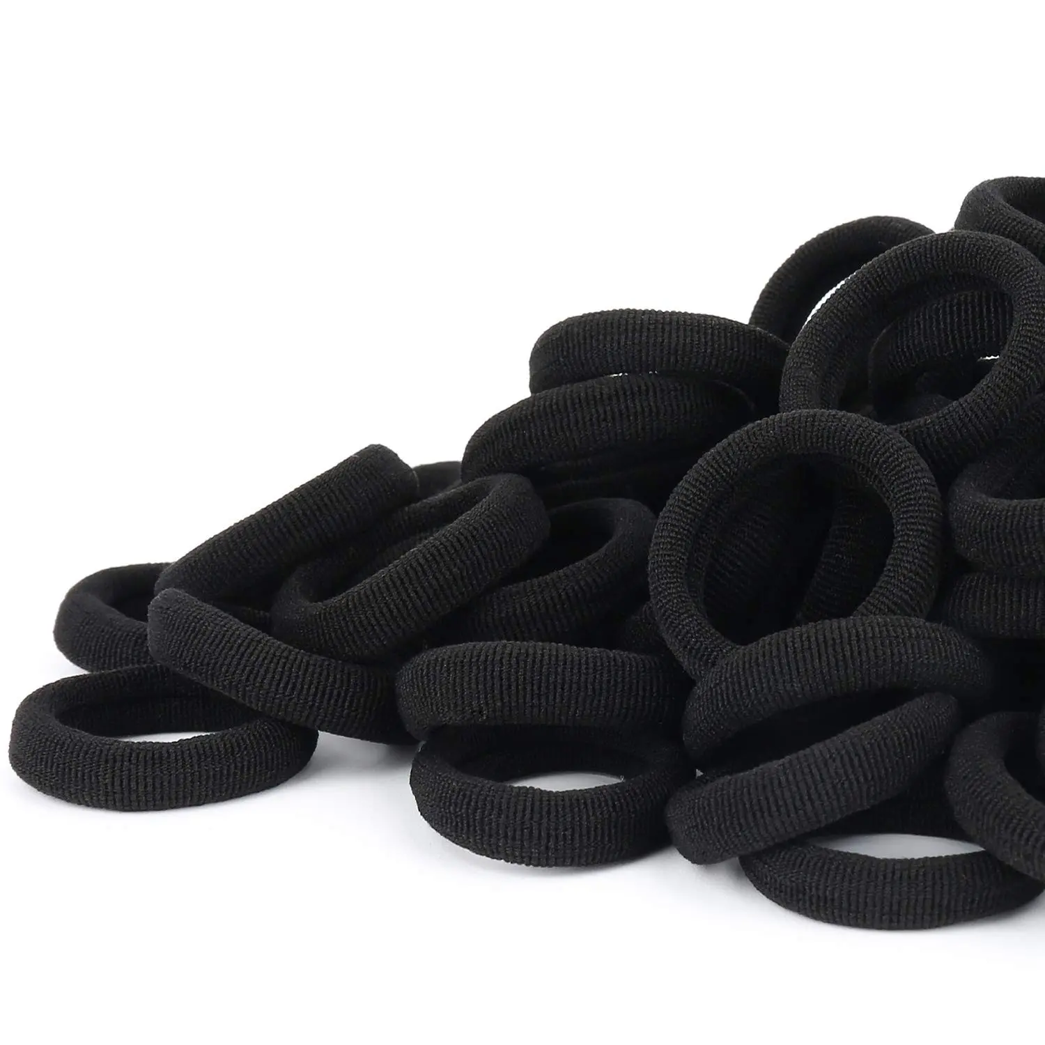 Black Seamless Hair Ties – Cotton Hair Bands – Tiny Elastics Ponytail Holders for Toddlers, 1 Inch in Diameter, Black