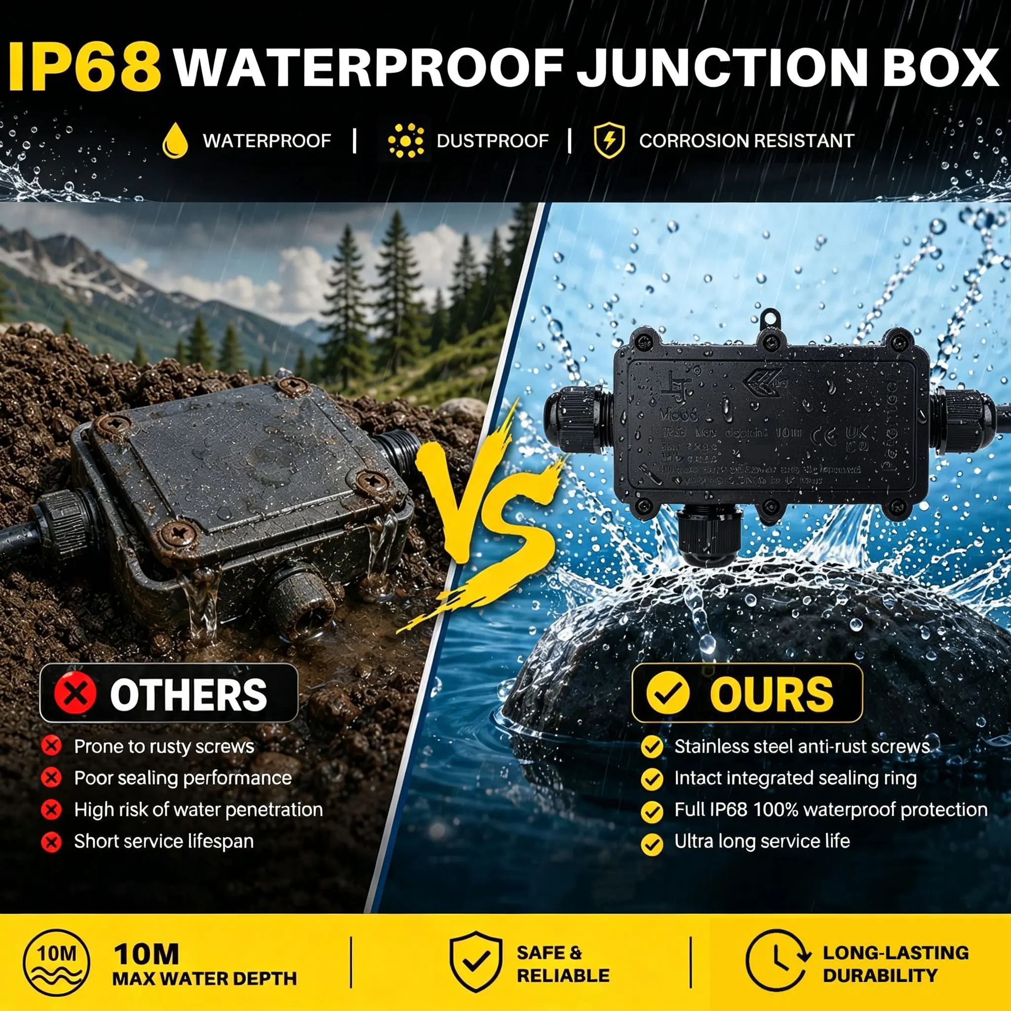 IP68 T-Shaped Waterproof Junction Box 3-Way M20 Outdoor Cable Connector for Garden & Lawn Light Repair 1Pcs/2Pcs