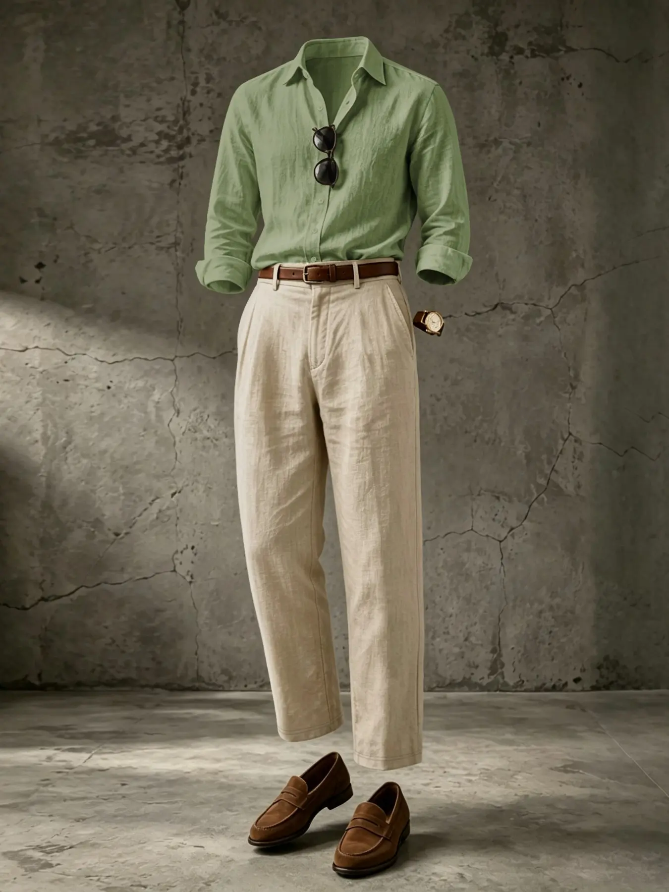 Men's Linen Set, Casual Loose-Fit Blouse and Pants, Long Sleeve Button-Down Shirt, Business Daily Wear, Formal, All Seasons